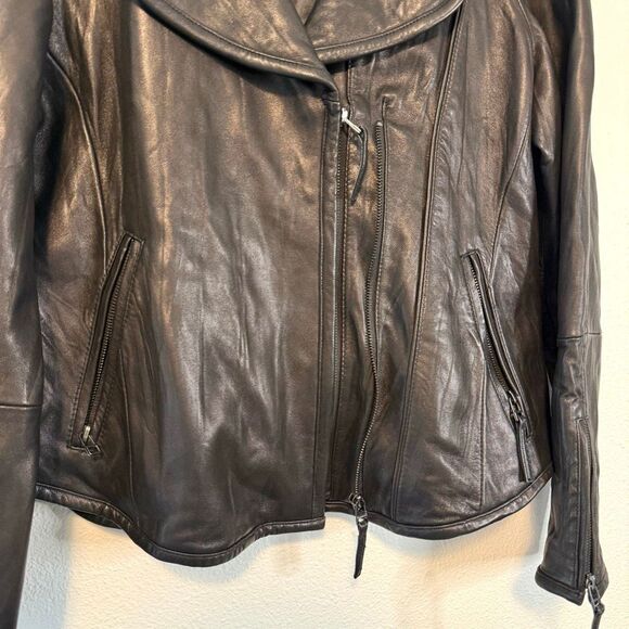 Tahari Lambskin Leather Moto Jacket Size Large - Picture 2 of 12